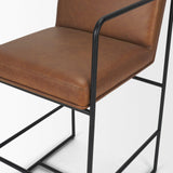 Mercana Stamford 36" Brown Leather Seat w/ Wood Back, Metal Frame Counter Stool