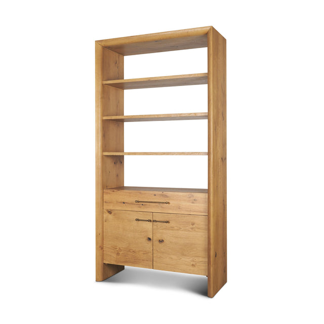 Mercana Belford 2-Door Open Light Brown Oak Wood Shelving Unit