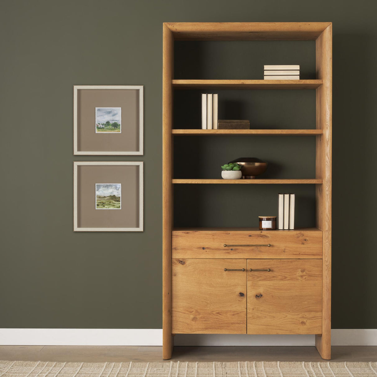 Mercana Belford 2-Door Open Light Brown Oak Wood Shelving Unit