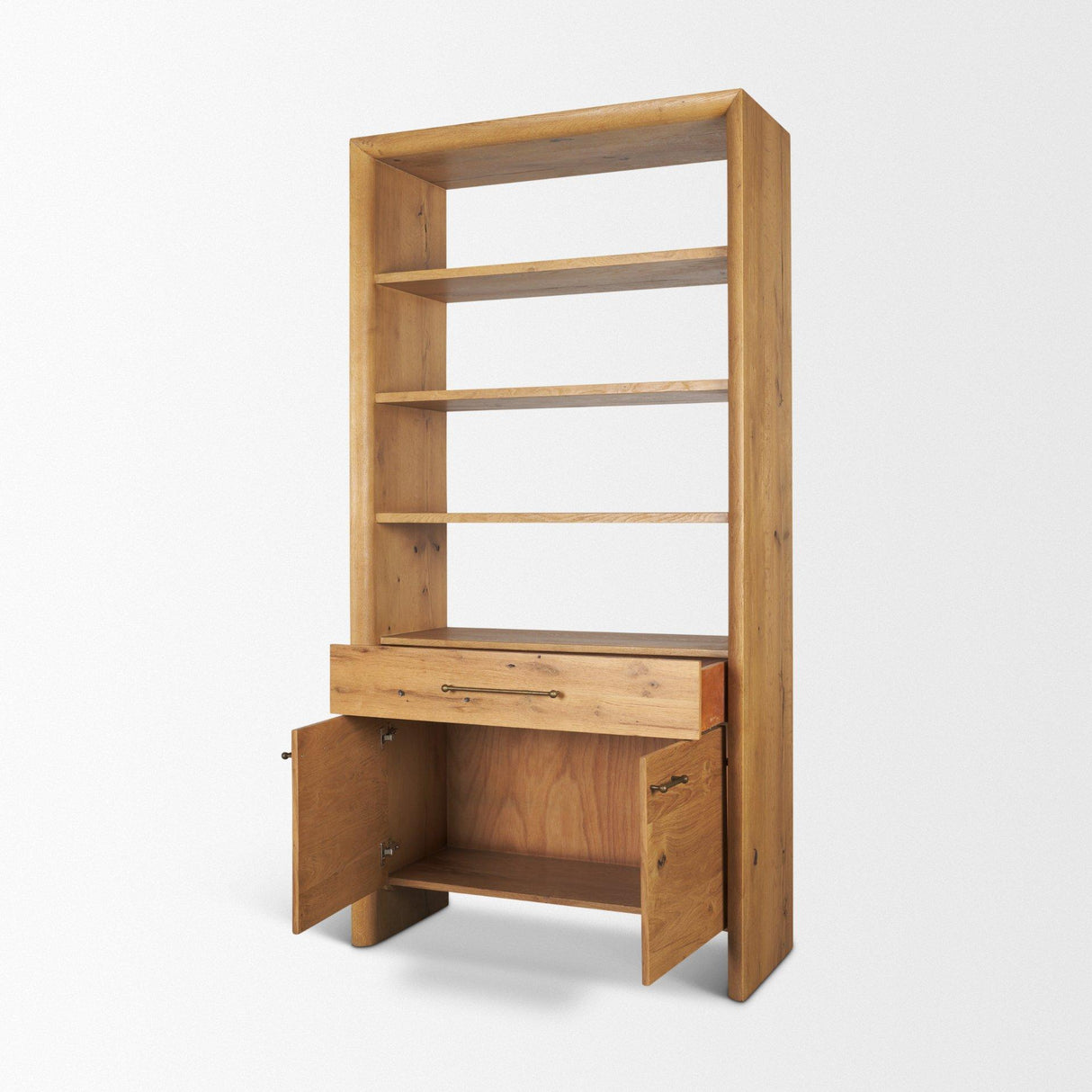 Mercana Belford 2-Door Open Light Brown Oak Wood Shelving Unit