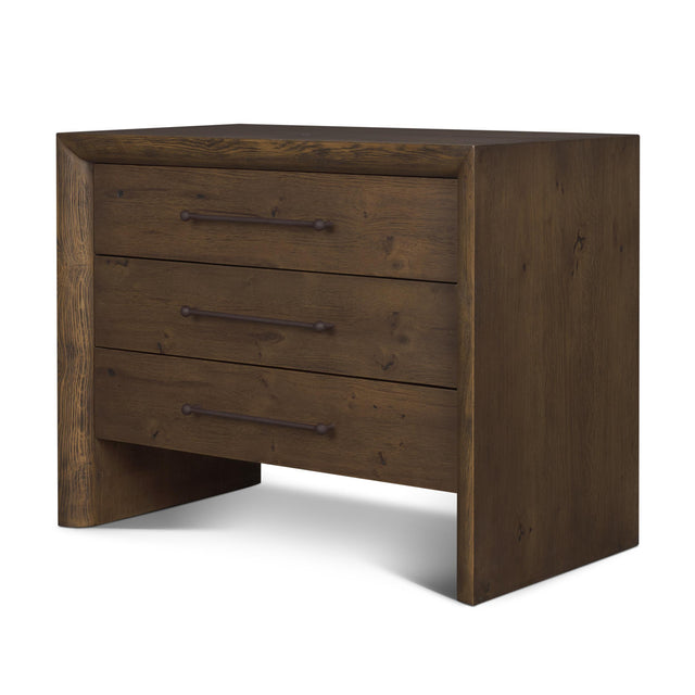 Mercana Belford 3-Drawer Dark Brown Oak Wood Closed Nightstand