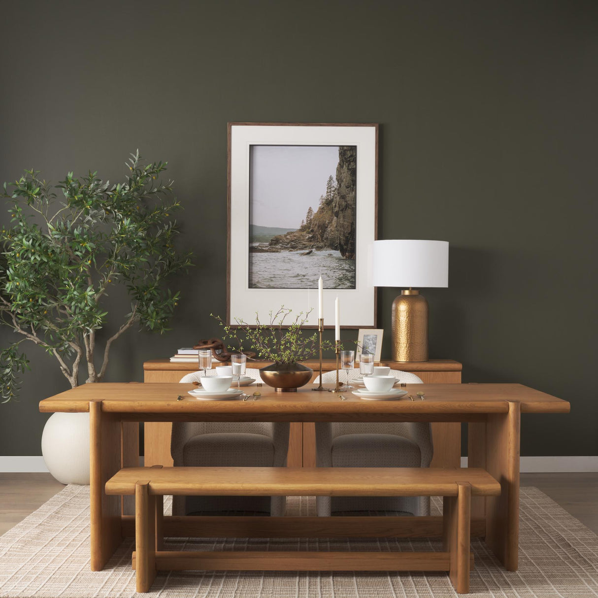 Mercana Rowan 94" Light Brown Oak Wood Rectangular Dining Table