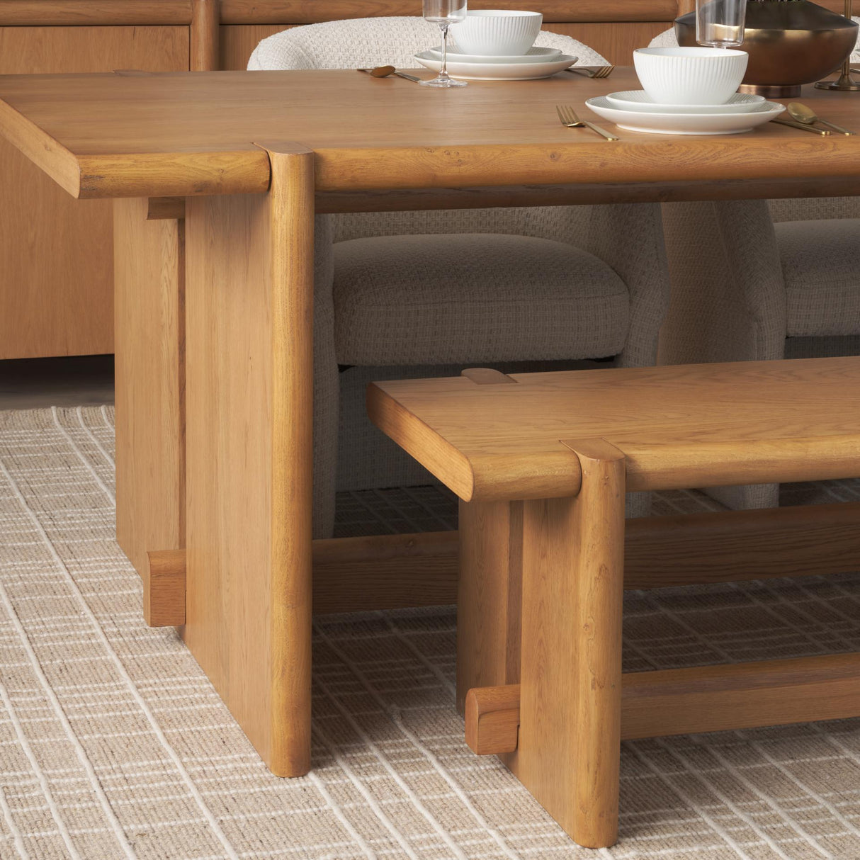Mercana Rowan Light Brown Oak Wood Bench