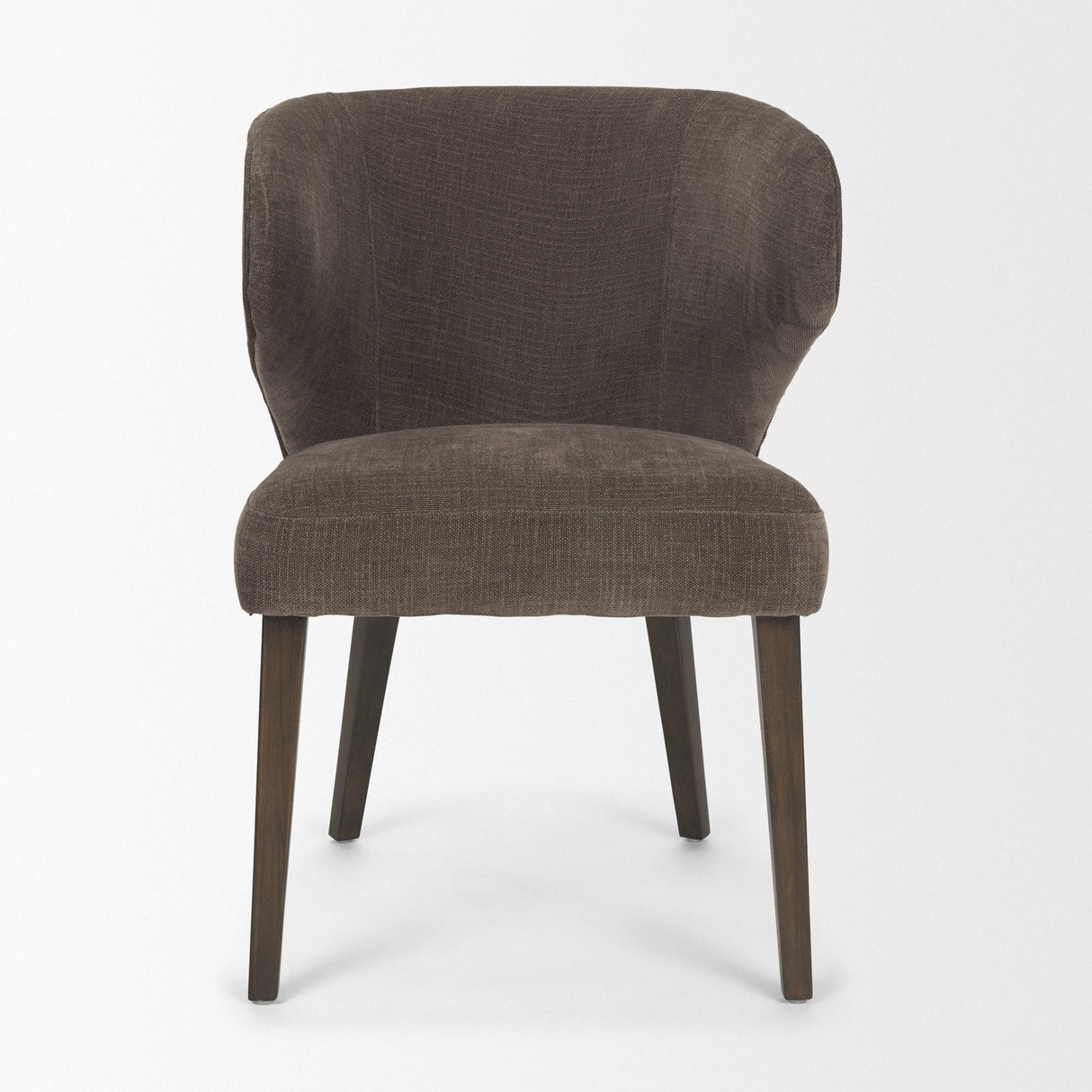 Mercana Niles Brown Fabric W/ Dark Brown Wooden Legs Wingback Dining Chair