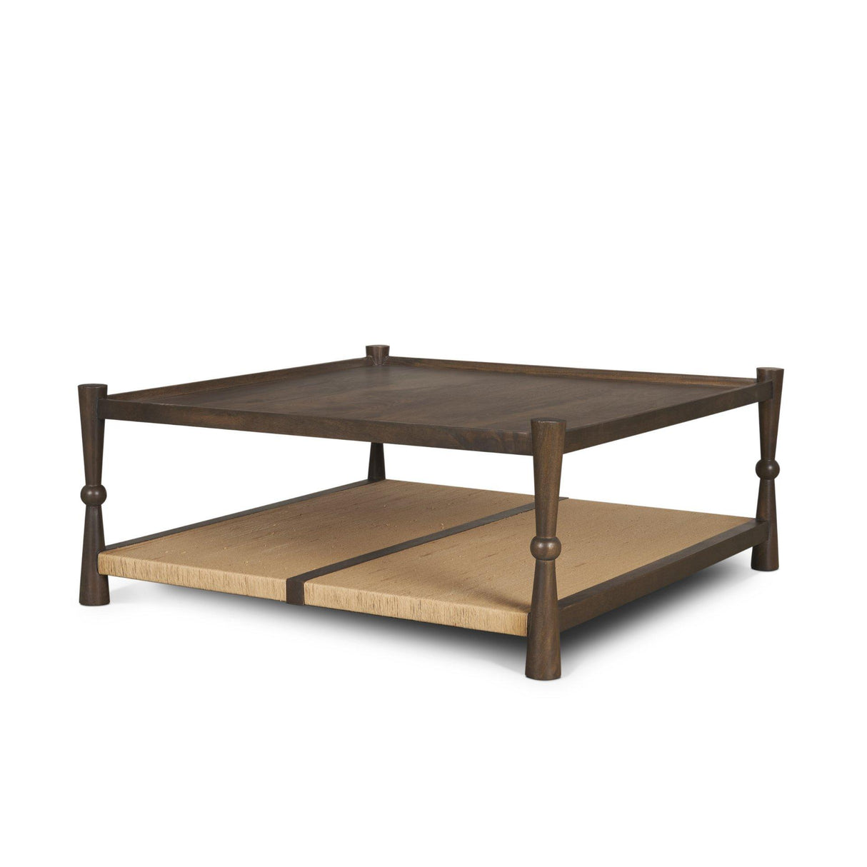 Mercana Bondi 42" Dark Brown Wood w/ Paper Rope Shelf Square Coffee Table