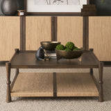 Mercana Bondi 42" Dark Brown Wood w/ Paper Rope Shelf Square Coffee Table