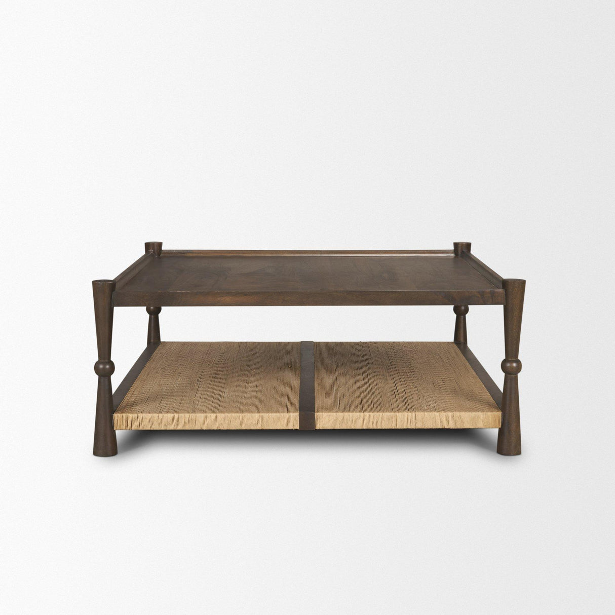 Mercana Bondi 42" Dark Brown Wood w/ Paper Rope Shelf Square Coffee Table