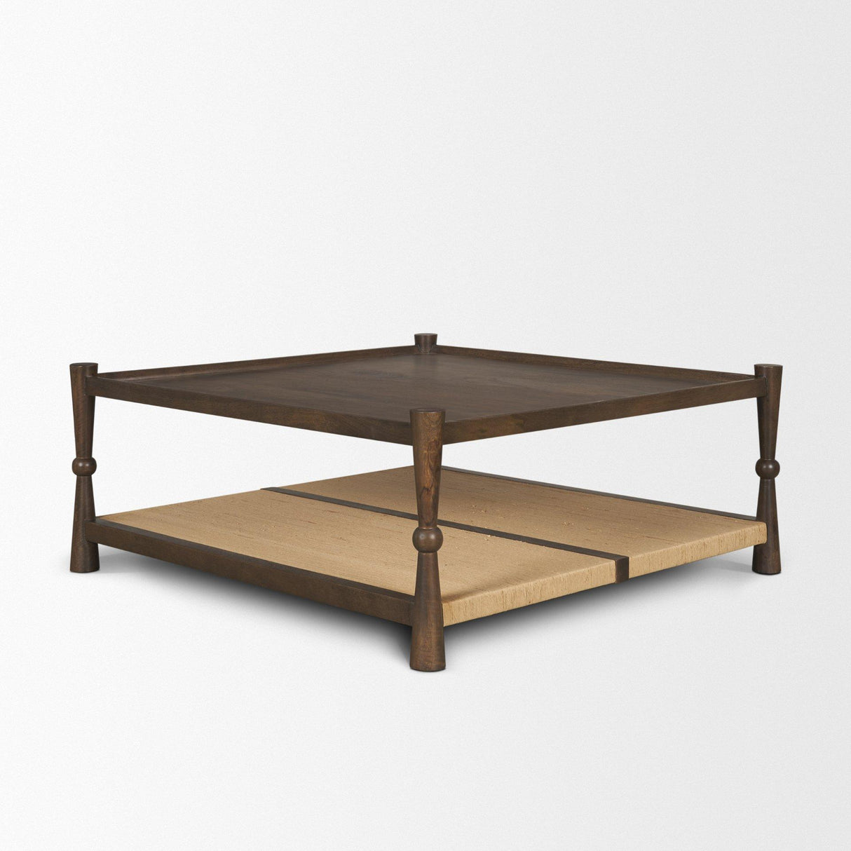 Mercana Bondi 42" Dark Brown Wood w/ Paper Rope Shelf Square Coffee Table