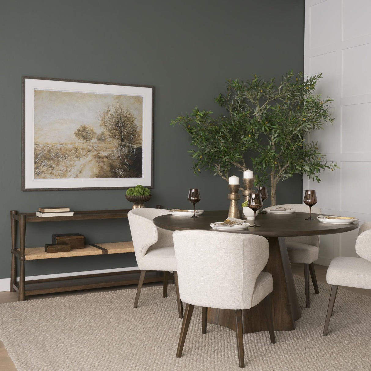 Mercana Bondi Dark Brown Wood w/ Paper Rope Shelf Console Table