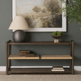 Mercana Bondi Dark Brown Wood w/ Paper Rope Shelf Console Table