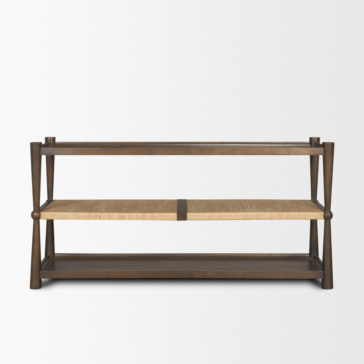 Mercana Bondi Dark Brown Wood w/ Paper Rope Shelf Console Table