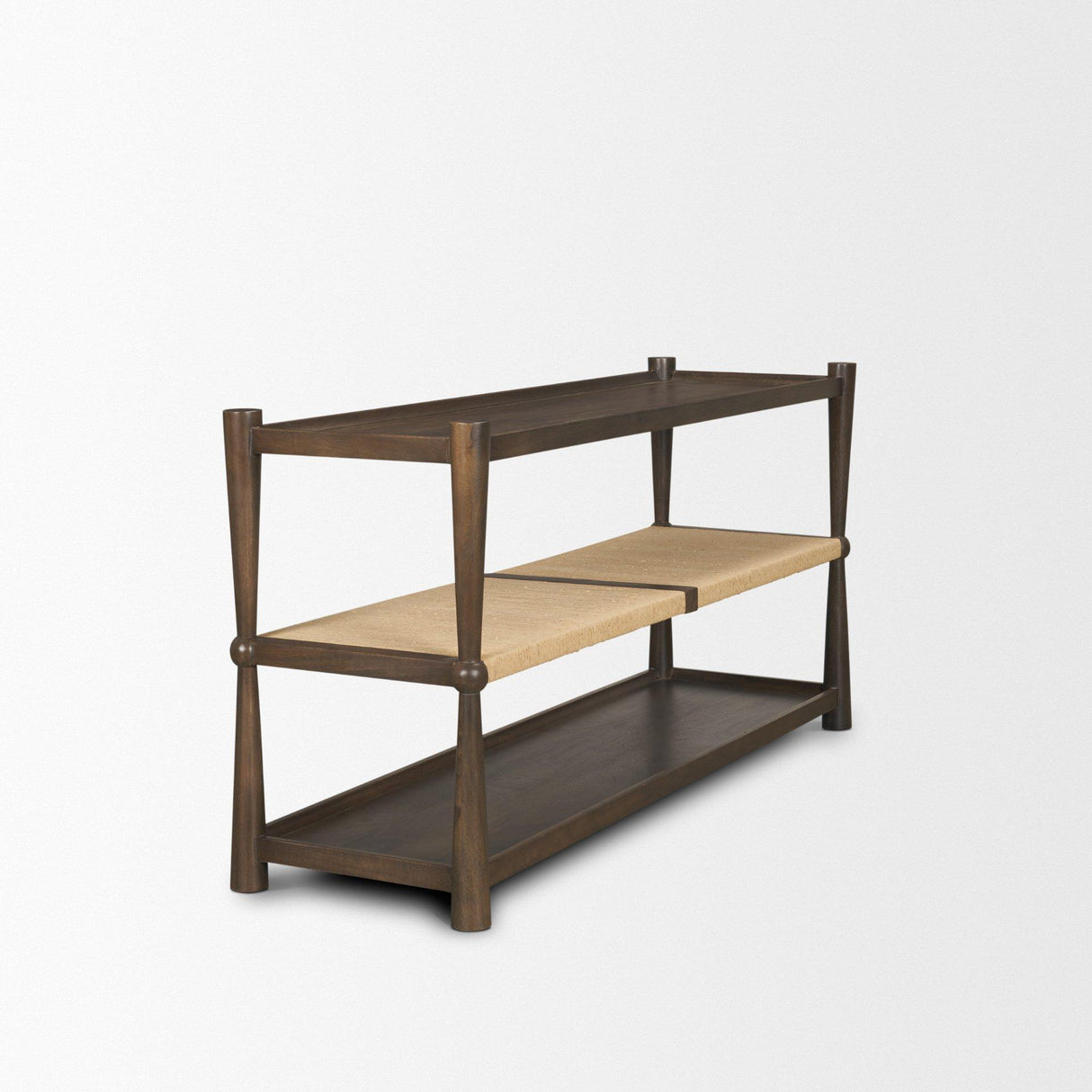 Mercana Bondi Dark Brown Wood w/ Paper Rope Shelf Console Table
