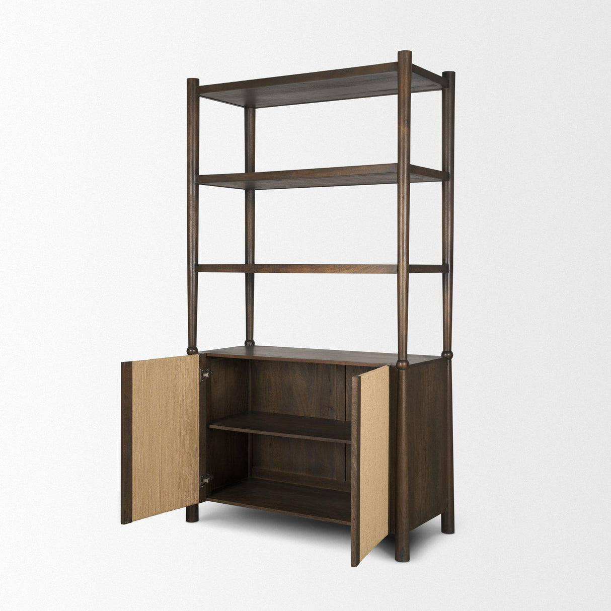 Mercana Bondi 2 Door Open Dark Brown Wood w/ Paper Rope Shelving Unit