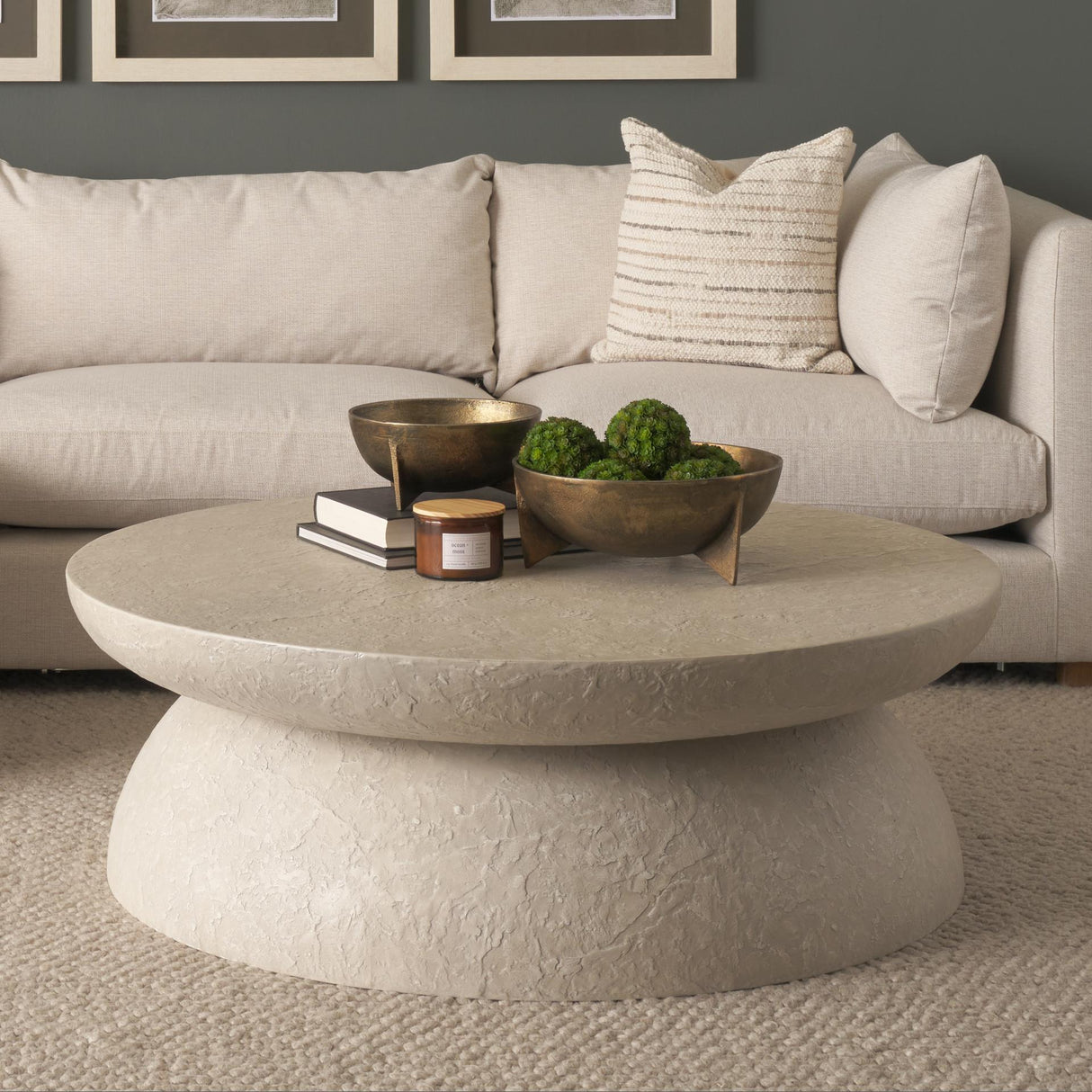 Mercana Mesa 48" Round Stone Finish Coffee Table