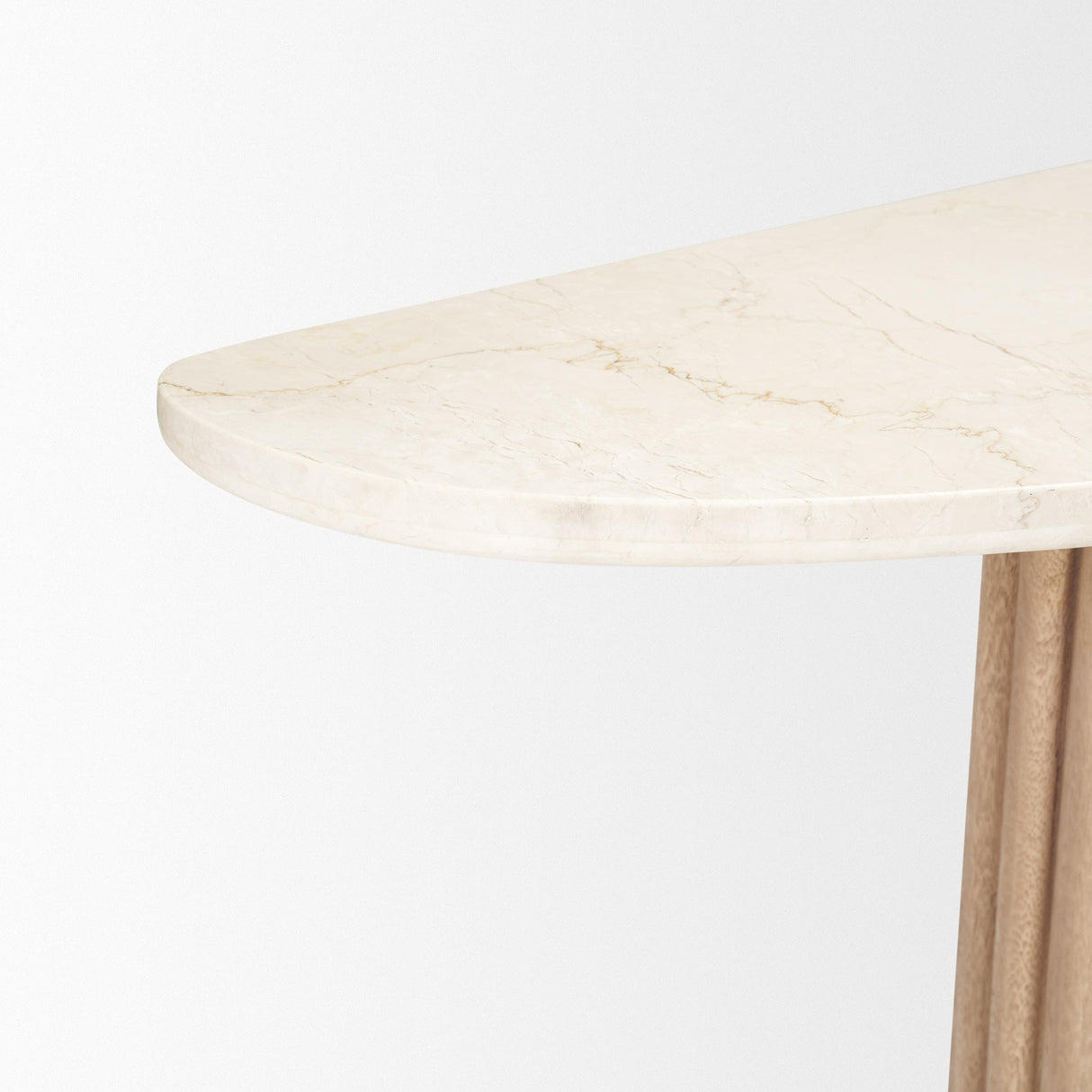 Mercana Marbrello Botticino Marble Top Light Brown Fluted Wood Half Moon Console Table
