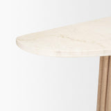 Mercana Marbrello Botticino Marble Top Light Brown Fluted Wood Half Moon Console Table