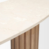 Mercana Marbrello Botticino Marble Top Light Brown Fluted Wood Half Moon Console Table