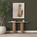 Mercana Marbrello Botticino Marble Top Light Brown Fluted Wood Half Moon Console Table