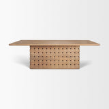 Mercana Trellyn 94" Light Brown Solid Wood Carved Woven Base Rectangular Dining Table