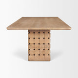 Mercana Trellyn 94" Light Brown Solid Wood Carved Woven Base Rectangular Dining Table