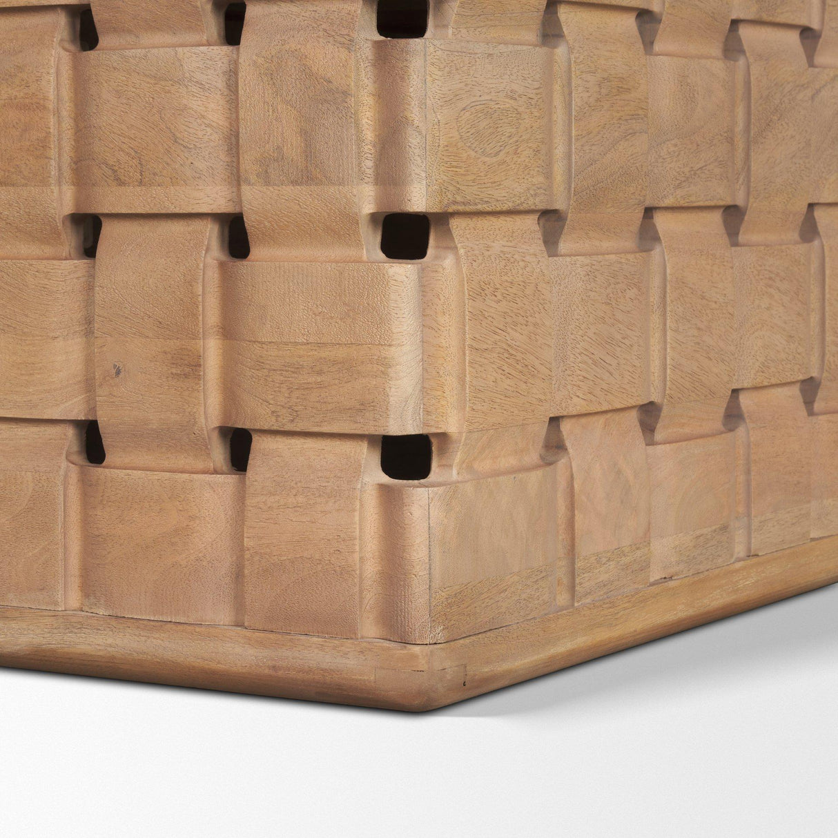 Mercana Trellyn 94" Light Brown Solid Wood Carved Woven Base Rectangular Dining Table