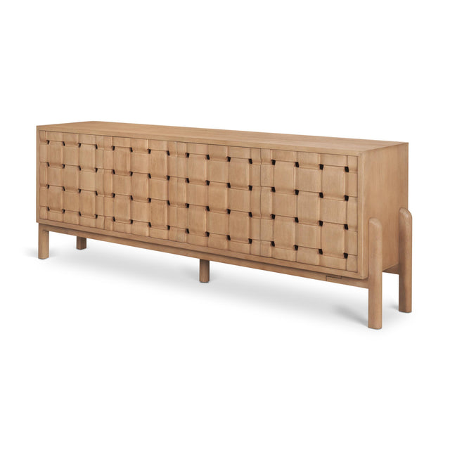 Mercana Trellyn Light Brown Solid Wood 4-Door Sideboard with Carved Woven Doors