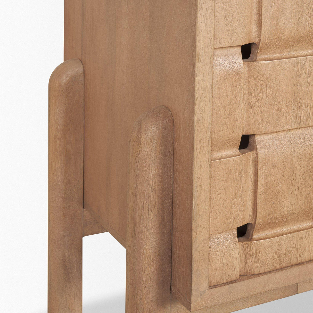 Mercana Trellyn Light Brown Solid Wood 4-Door Sideboard with Carved Woven Doors