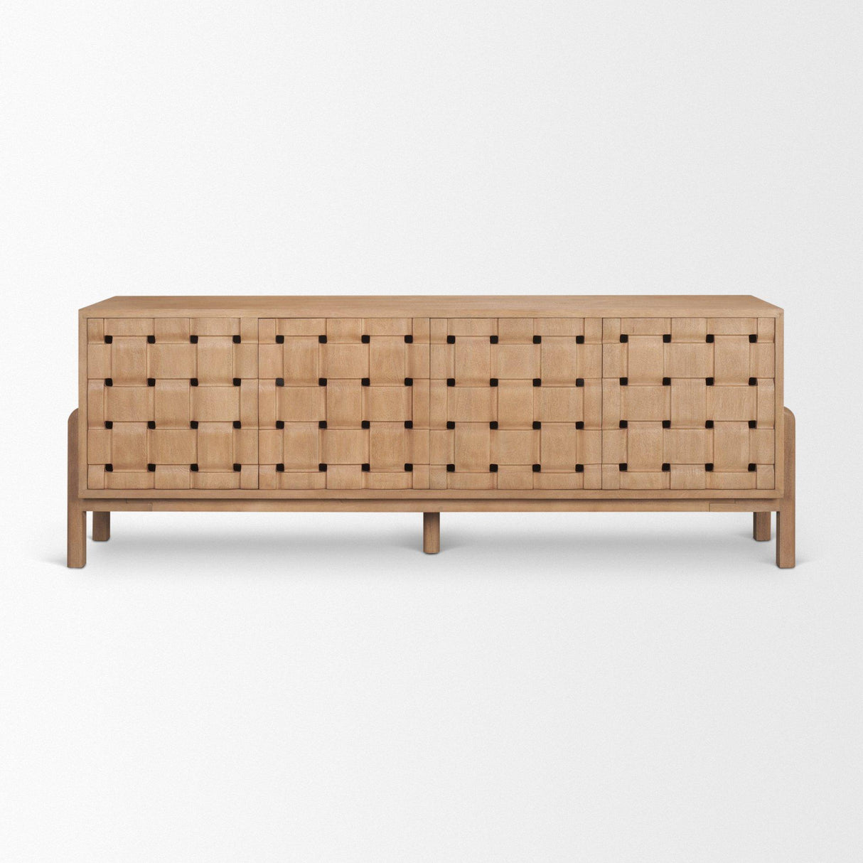 Mercana Trellyn Light Brown Solid Wood 4-Door Sideboard with Carved Woven Doors