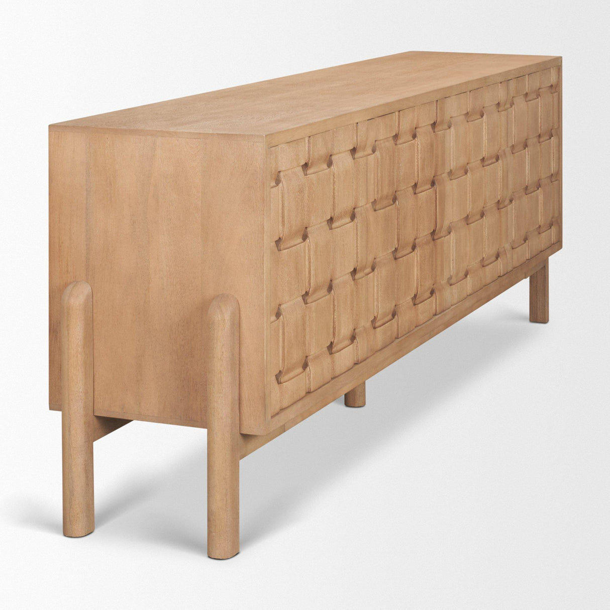 Mercana Trellyn Light Brown Solid Wood 4-Door Sideboard with Carved Woven Doors