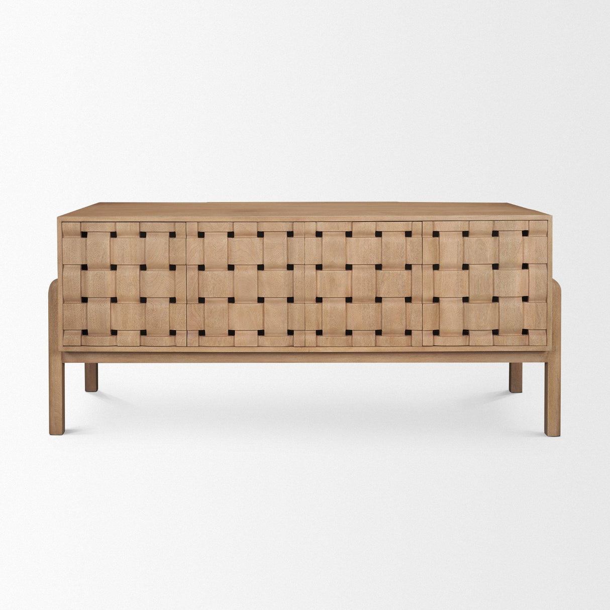 Mercana Trellyn Light Brown Solid Wood Carved Woven Desk