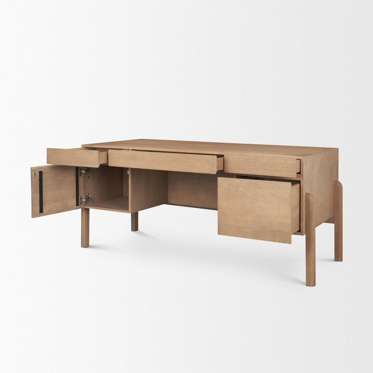 Mercana Trellyn Light Brown Solid Wood Carved Woven Desk