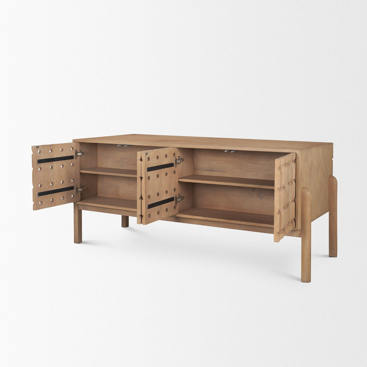 Mercana Trellyn Light Brown Solid Wood Carved Woven Desk