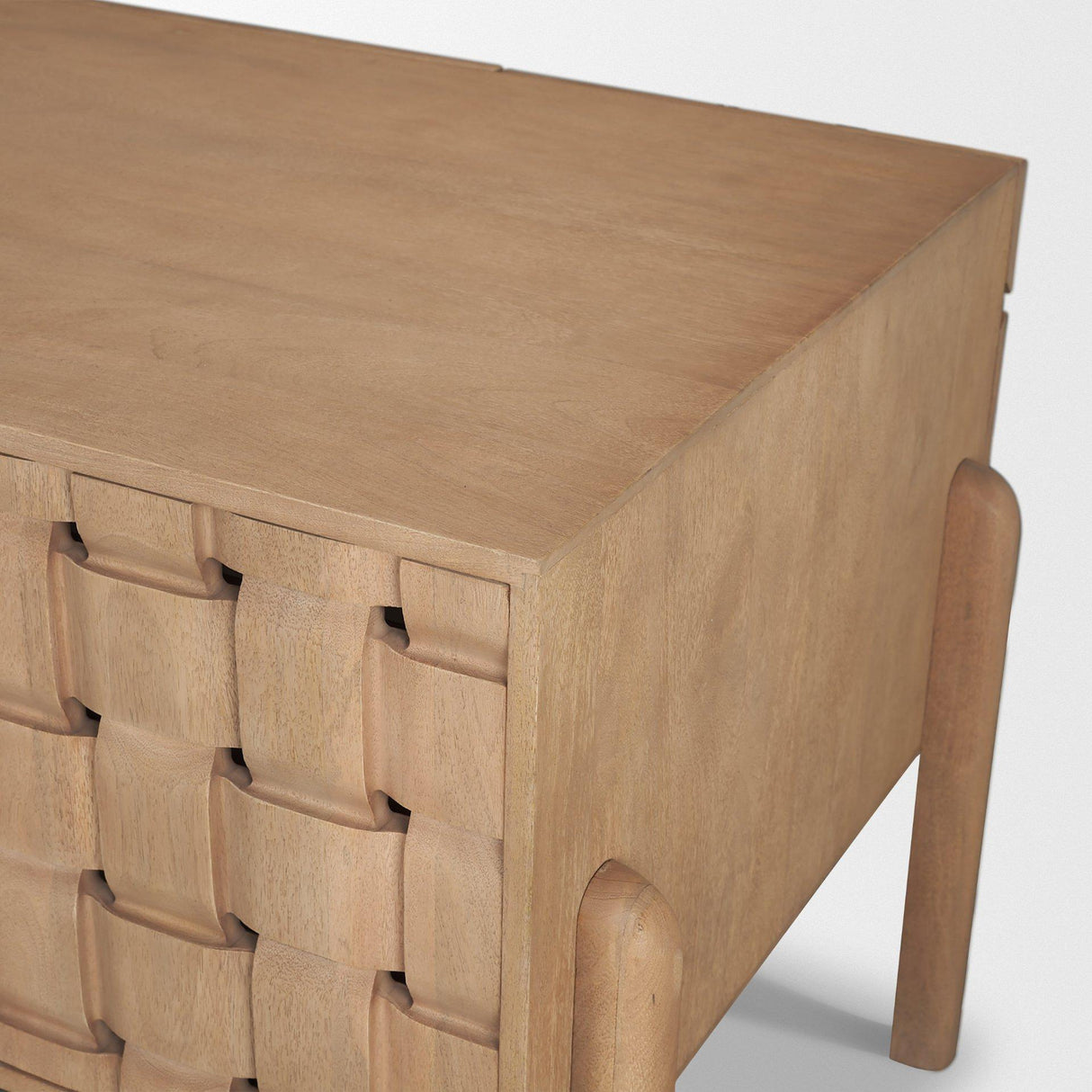 Mercana Trellyn Light Brown Solid Wood Carved Woven Desk