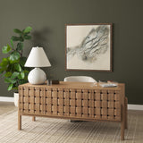 Mercana Trellyn Light Brown Solid Wood Carved Woven Desk