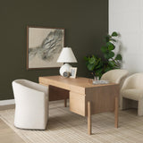 Mercana Trellyn Light Brown Solid Wood Carved Woven Desk