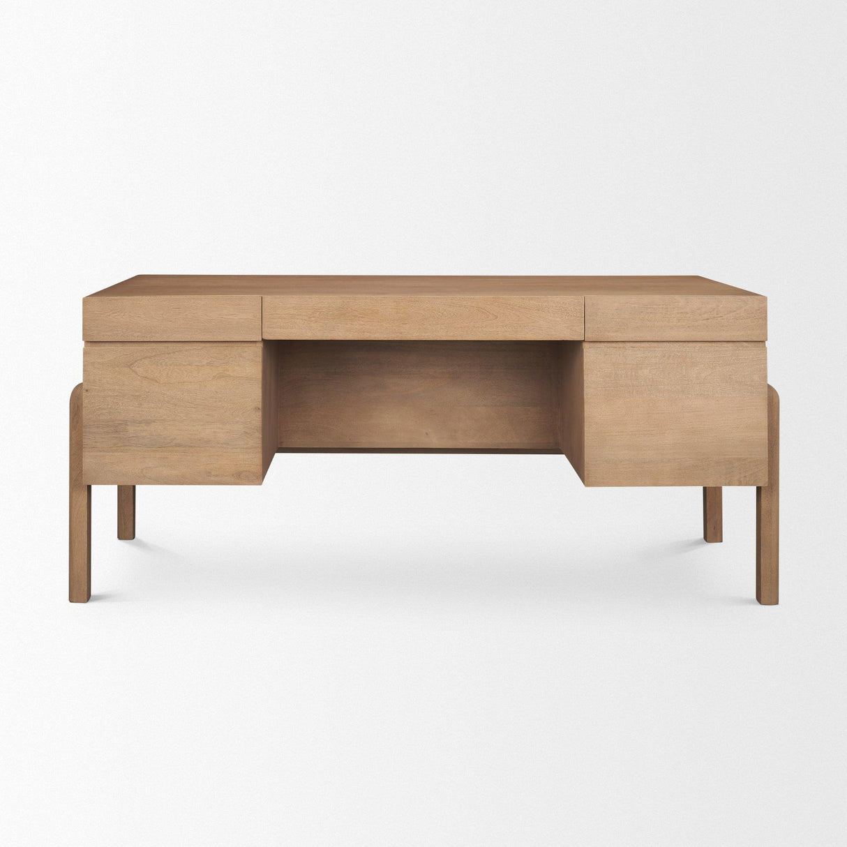 Mercana Trellyn Light Brown Solid Wood Carved Woven Desk