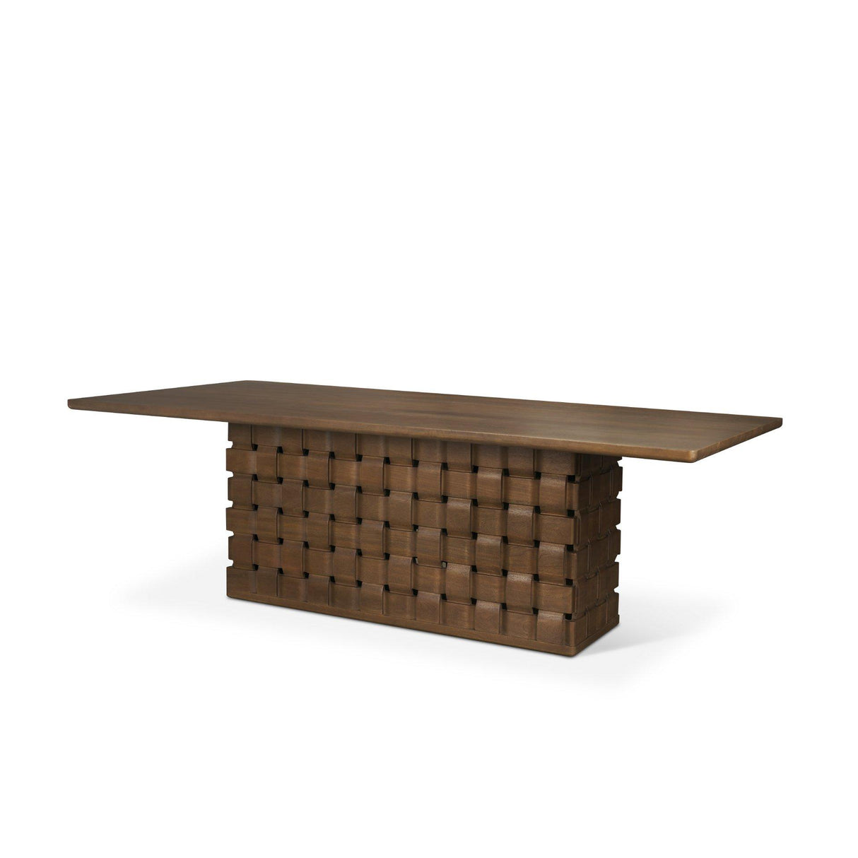 Mercana Trellyn 94" Dark Brown Solid Wood Carved Woven Base Rectangular Dining Table