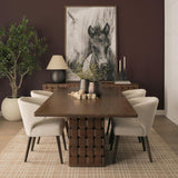 Mercana Trellyn 94" Dark Brown Solid Wood Carved Woven Base Rectangular Dining Table