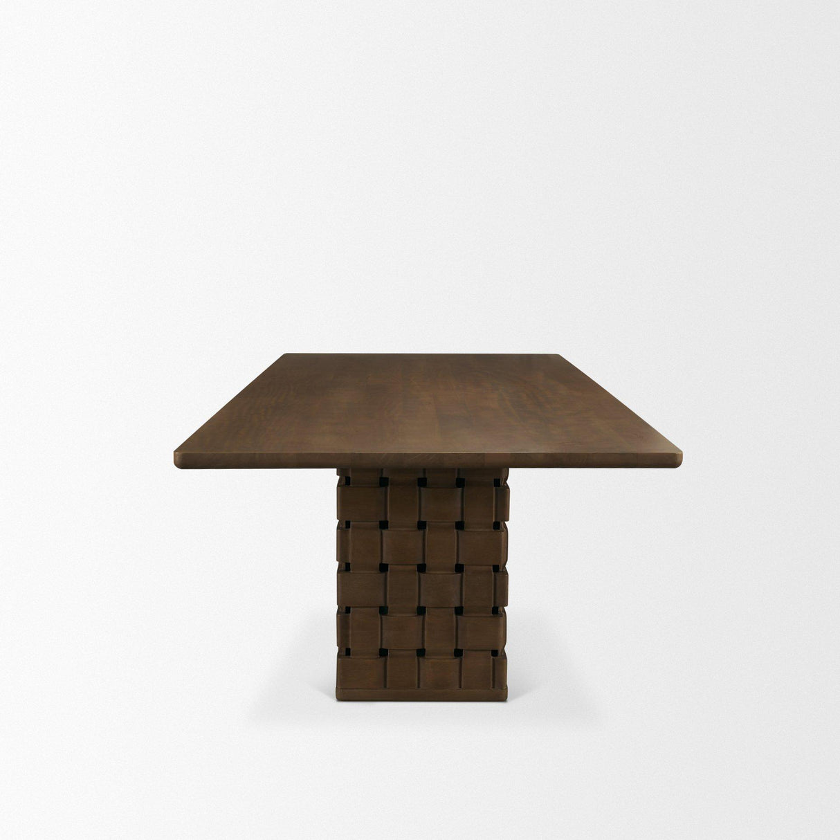 Mercana Trellyn 94" Dark Brown Solid Wood Carved Woven Base Rectangular Dining Table
