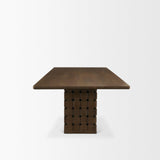 Mercana Trellyn 94" Dark Brown Solid Wood Carved Woven Base Rectangular Dining Table