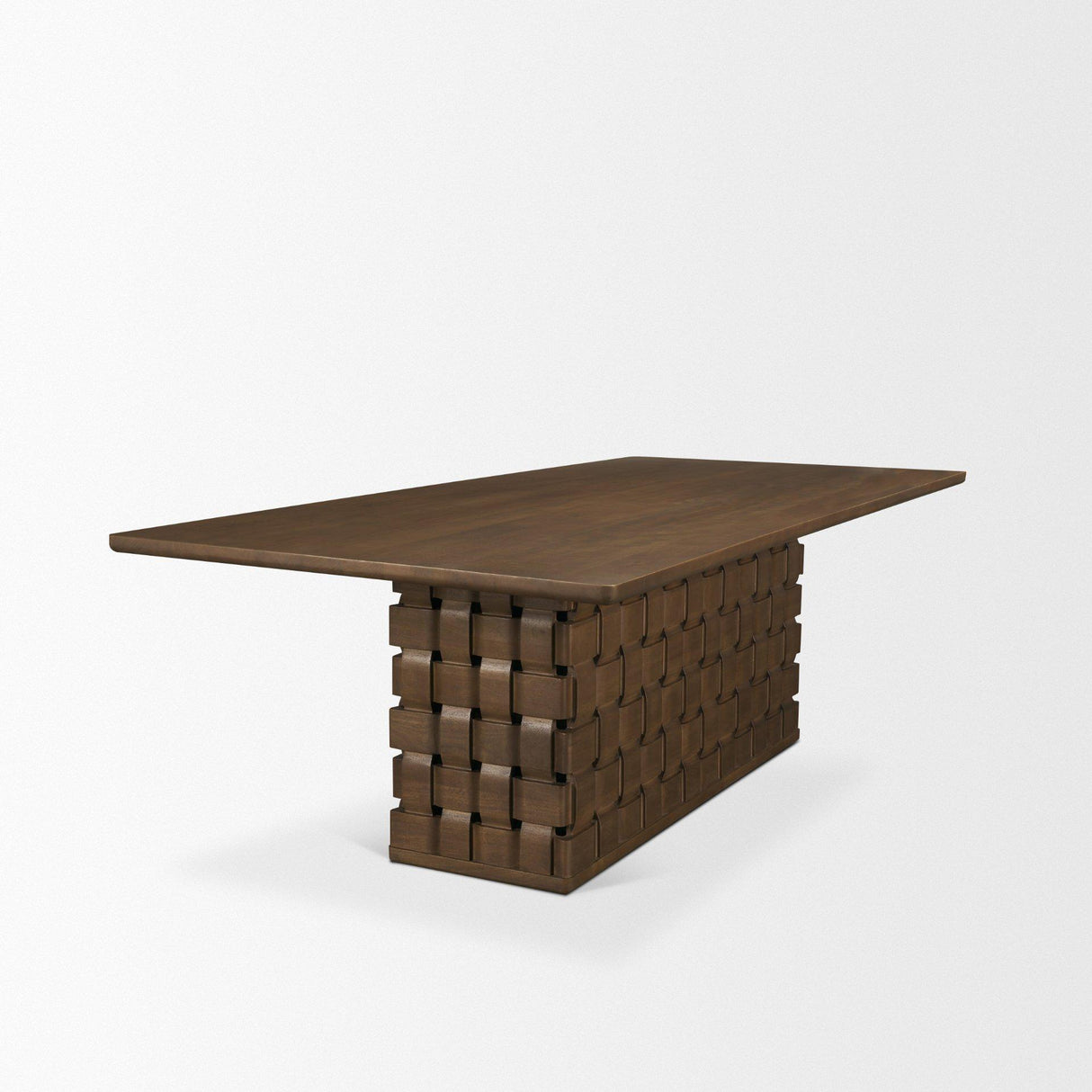 Mercana Trellyn 94" Dark Brown Solid Wood Carved Woven Base Rectangular Dining Table