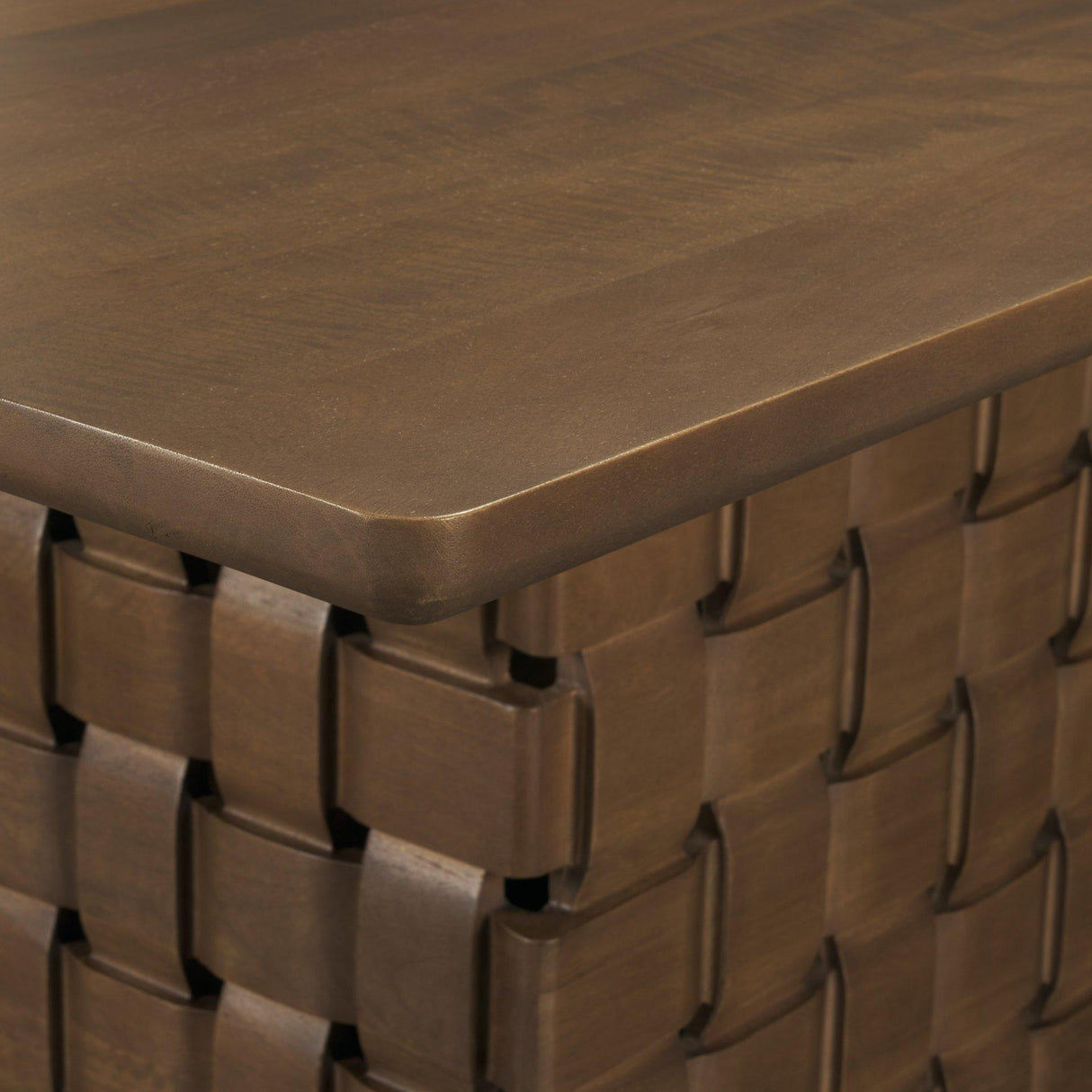 Mercana Trellyn 94" Dark Brown Solid Wood Carved Woven Base Rectangular Dining Table