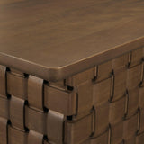 Mercana Trellyn 94" Dark Brown Solid Wood Carved Woven Base Rectangular Dining Table