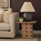 Mercana Trellyn Light Brown Wood w/ Carved Woven Base Square Accent Table