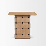 Mercana Trellyn Light Brown Wood w/ Carved Woven Base Square Accent Table
