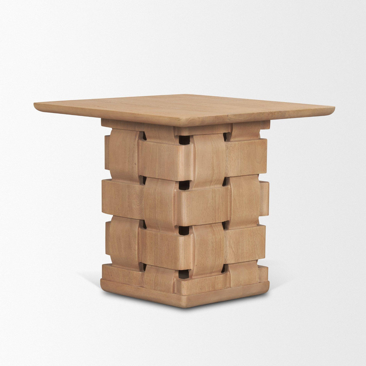 Mercana Trellyn Light Brown Wood w/ Carved Woven Base Square Accent Table