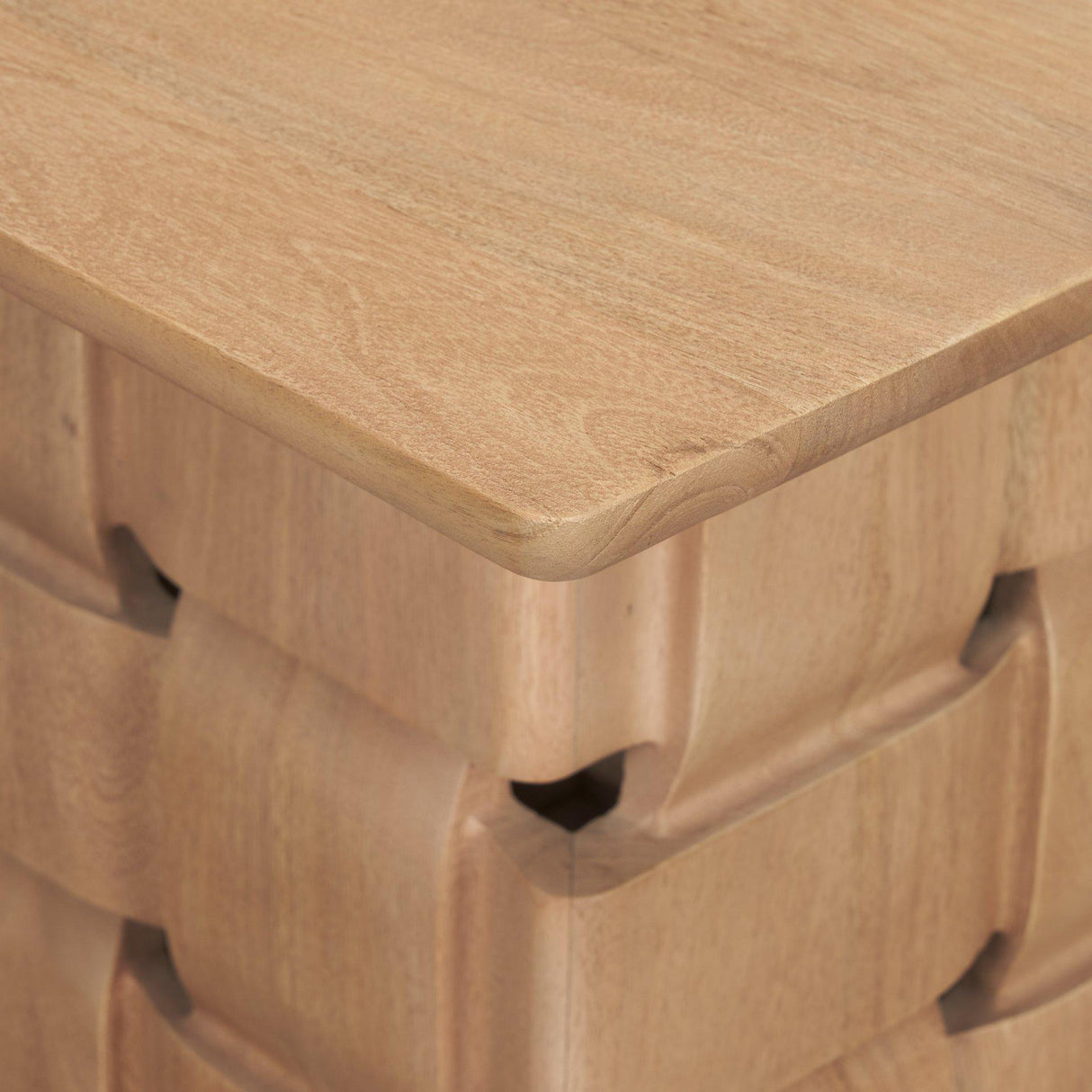Mercana Trellyn Light Brown Wood w/ Carved Woven Base Square Accent Table