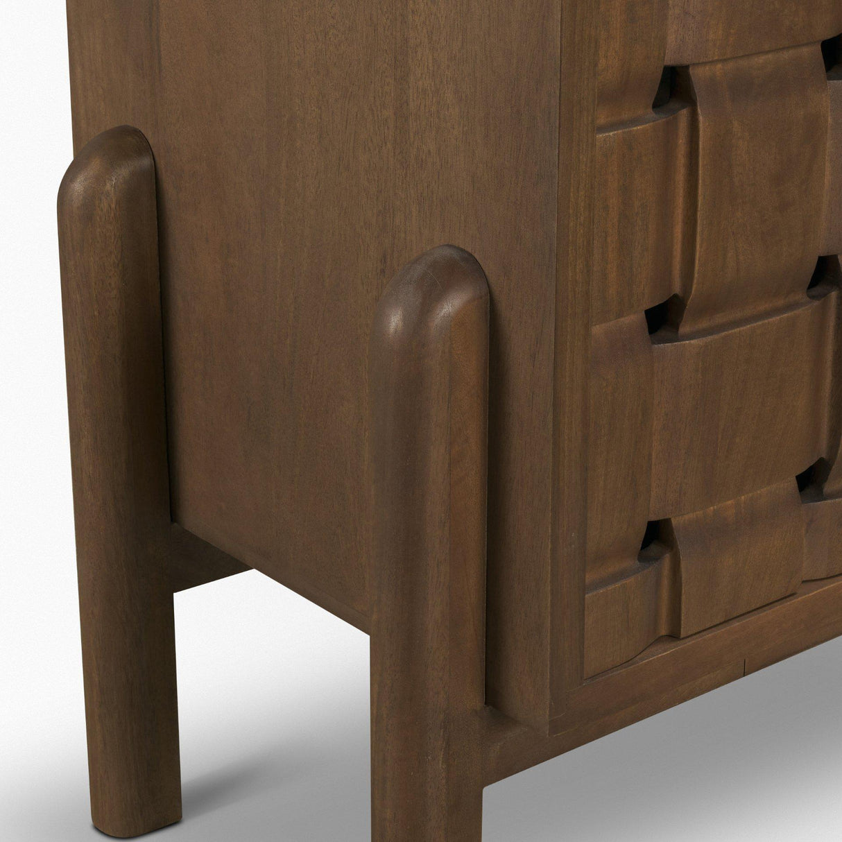 Mercana Trellyn Dark Brown Solid Wood 4-Door w/ Carved Woven Doors Closed Sideboard