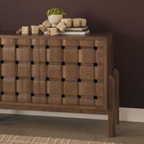 Mercana Trellyn Dark Brown Solid Wood 4-Door w/ Carved Woven Doors Closed Sideboard
