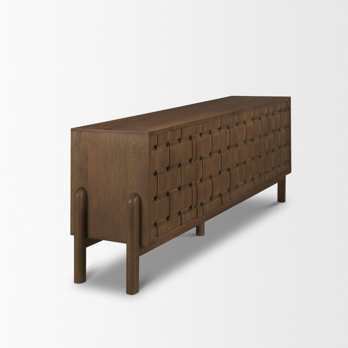 Mercana Trellyn Dark Brown Solid Wood 4-Door w/ Carved Woven Doors Closed Sideboard